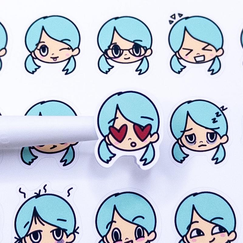 Angie Emoji Mood Emoti Planner Sticker Sheet Bujo Cute Kawaii Girl