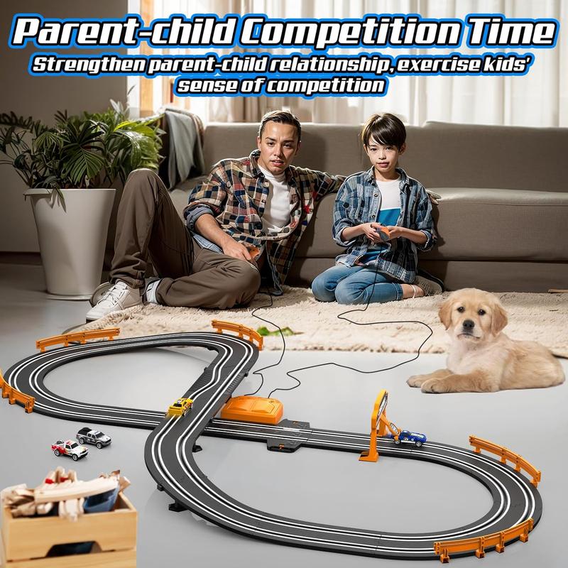 Slot Car Race Track Sets for Boys, Race Car Track with 2 High-Speed Slot Cars, Battery or Electric Car Track, Dual Racing Game Lap Counter Track Sets, Toys Gifts for Boys Girls Ages 4 5 6 7 8-12