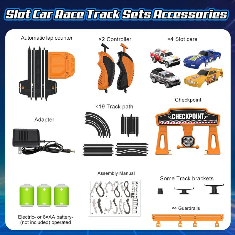 Slot Car Race Track Sets for Boys, Race Car Track with 2 High-Speed Slot Cars, Battery or Electric Car Track, Dual Racing Game Lap Counter Track Sets, Toys Gifts for Boys Girls Ages 4 5 6 7 8-12