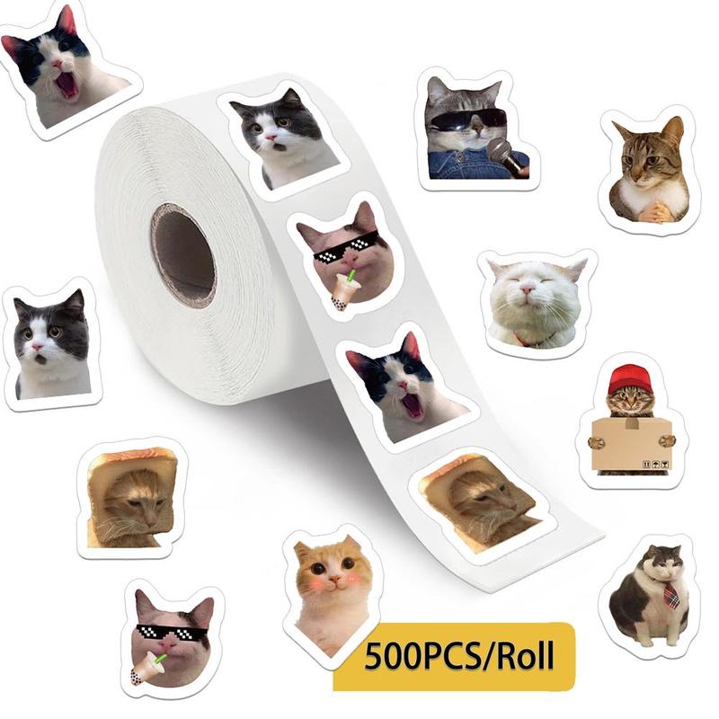Cat Pattern Sticker (500pcs roll), Funny DIY Decals, Decorative Sticker for DIY Scrapbook & Journal Making & Gift Wrapping