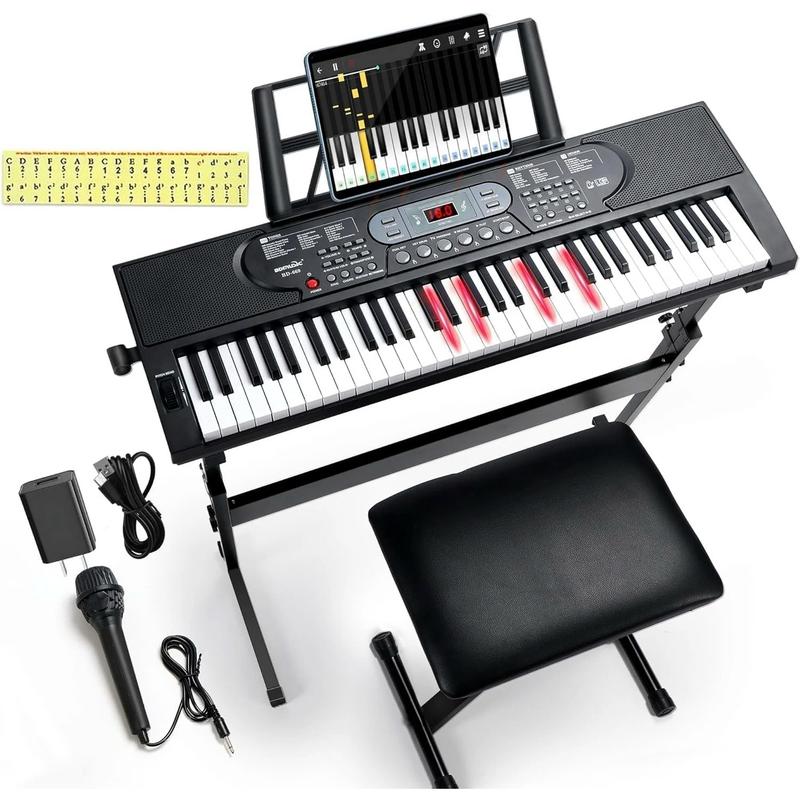 61 Key Keyboard Piano for Kids,Beginner Piano Keyboard Kit, with H-Stand, Stool, Microphone Children's Gifts, Holiday Gifts - YOUTH MUSIC