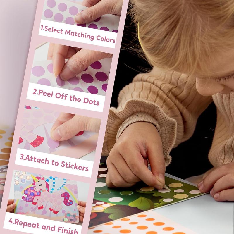  Christmas 2024 Gifts Kits Dot Art Activity - No Mess Sticker Art for Kids, Scrapbooking Arts and Crafts Supplies, Birthday Gifts, Airplane Travel Toys for Boys & Girls Ages 3, 4, 5, 6, 7 (Unicorns & Princess)