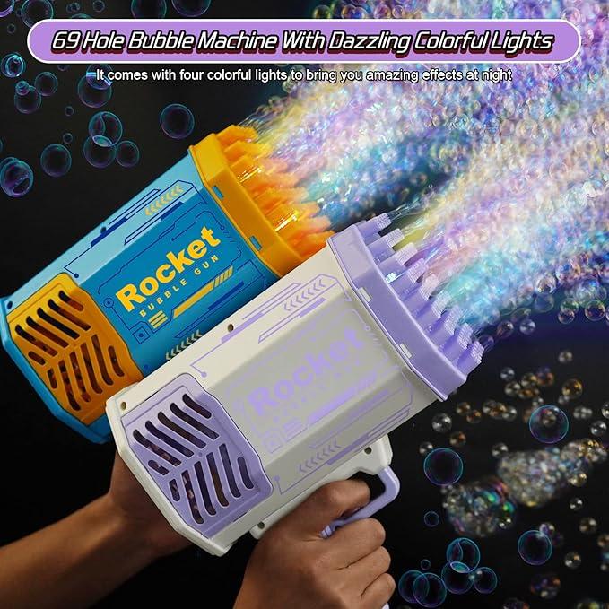 Bubble Gun with 69-Hole and Light, Summer Indoor Outdoor Activity Bubble Blaster Party Favors Electric Automatic Bubble Maker Machine, TIKTok Gatling Bubble Blower Toys for Kids Adults (Blue)