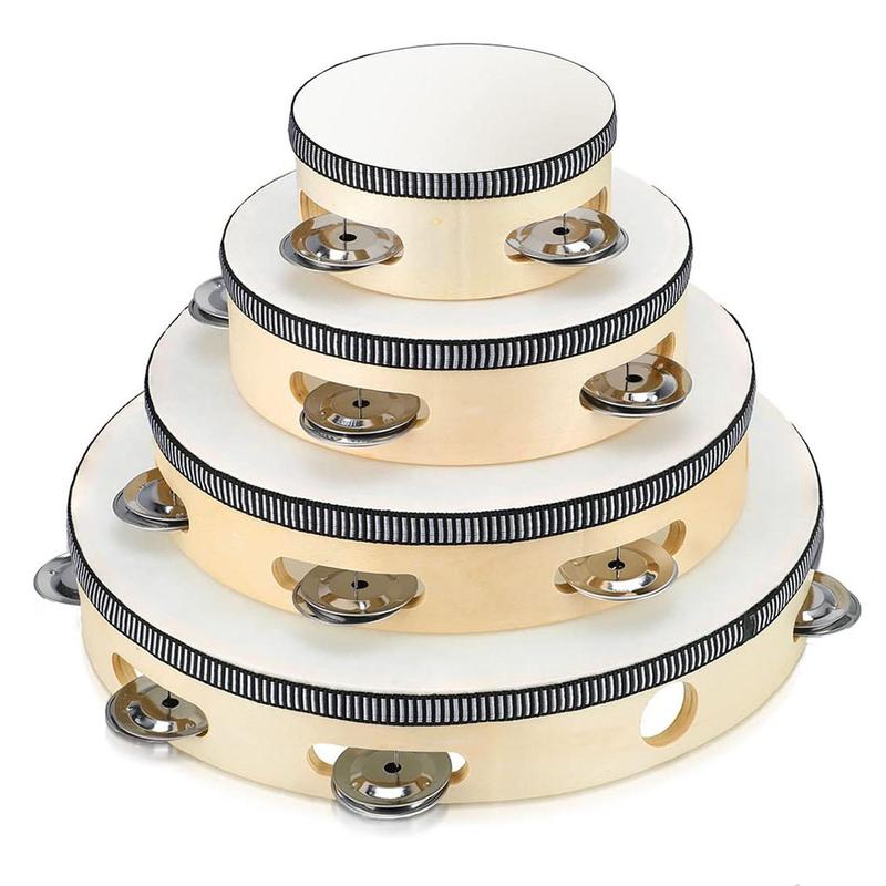 4 6 8 10 Inch Tambourine, Handheld Wooden Tambourine, Musical Instrument for Party KTV, Rhythm Percussion Instrument for Adults