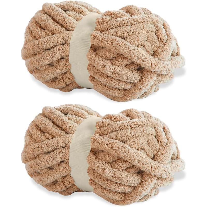 Khaki Chenille Yarn for Crochet Chunky Fleece Yarn for DIY, Extra Chunky Yarn for Hand Knit Blankets, Soft and Lightweight Shaggy Yarn, 2 skeins (30 Yards, 8 Ounces Each)