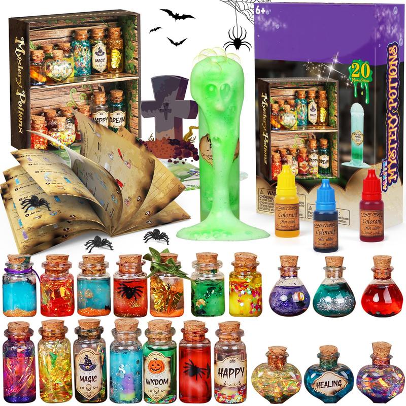 Mystery Potions Kit for Kids - 20 Magical Witch Potion Bottles, Perfect for Halloween Decorations & Pumpkin Table Crafts - Ideal Craft Toys for Boys & Girls Ages 6-10+ - Fun Indoor Party Decor & Witchy Supplies!