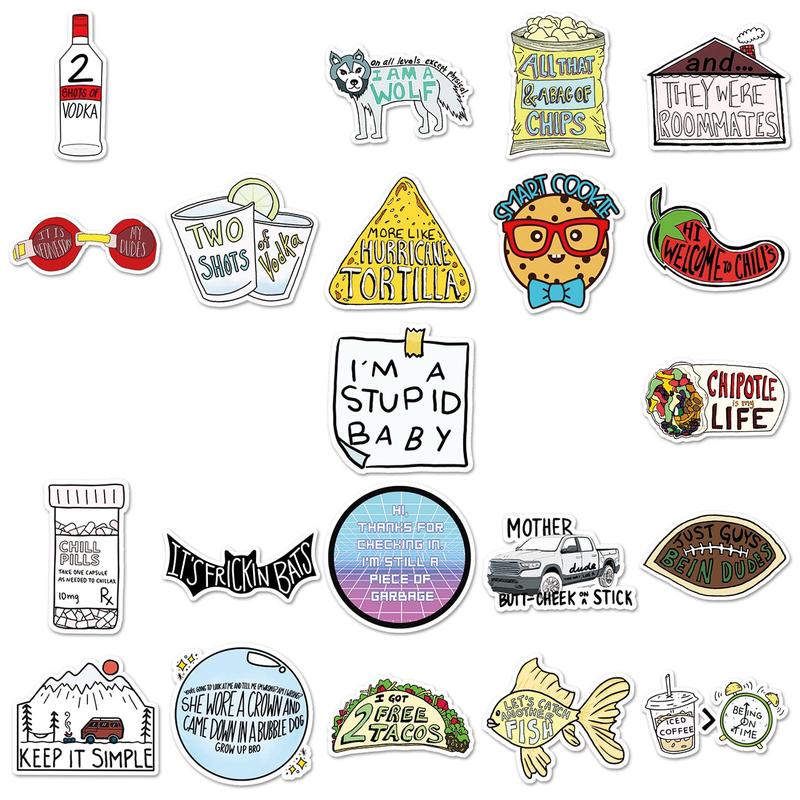 Cartoon Graffiti Sticker, 50pcs set Cute Cartoon Sticker, Waterproof Decorative Sticker for DIY Scrapbooking Laptop Luggage Water Bottle Decoration, Christmas Gift
