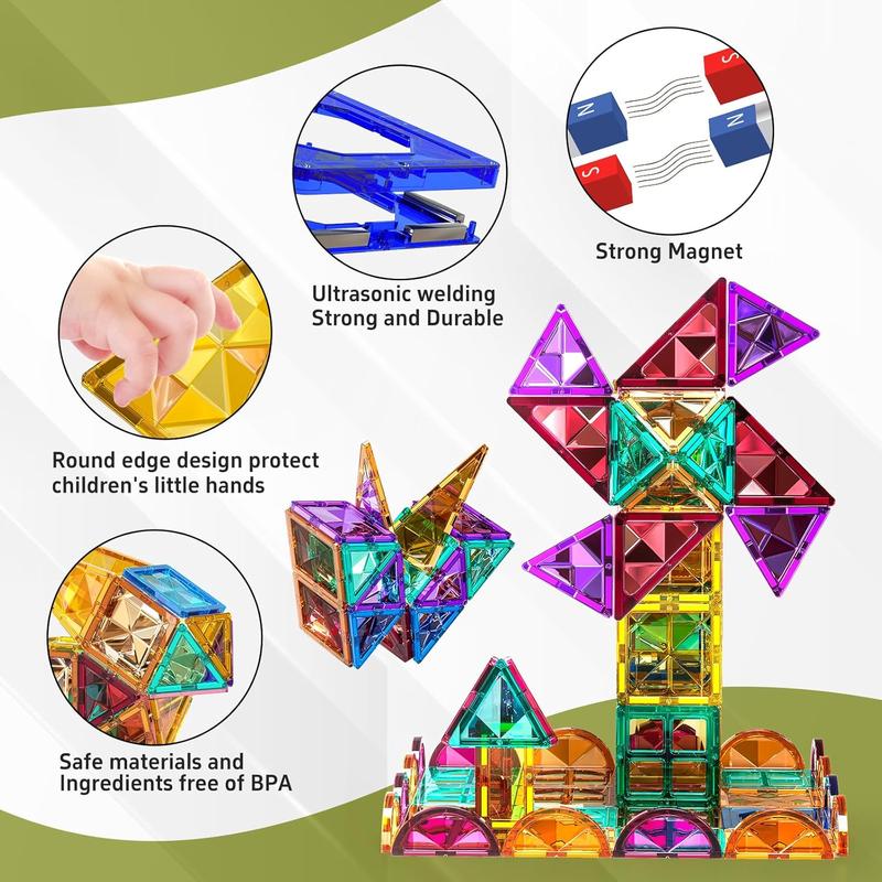 Magnetic Tiles,Building Blocks, Magnets Building Set, Learning and Education Toys Christmas Toy Gift