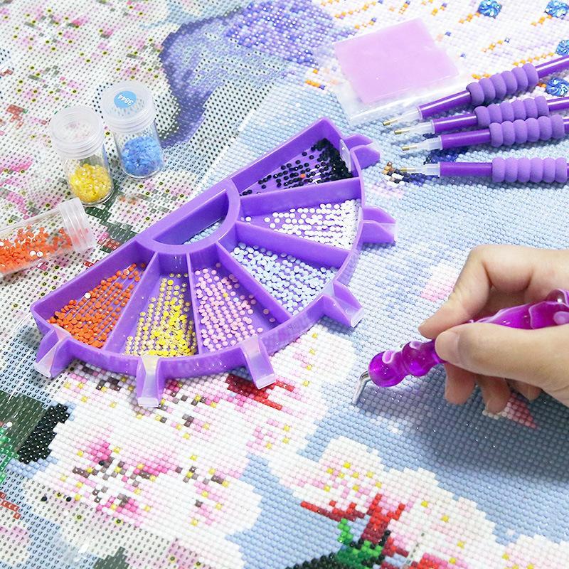 6 Grid Diamond Arts Colorful Painting Drill Tray with Brush, DIY Rhinestone Sorting and Crafts Making Tool, DIY Accessories for Home Decor