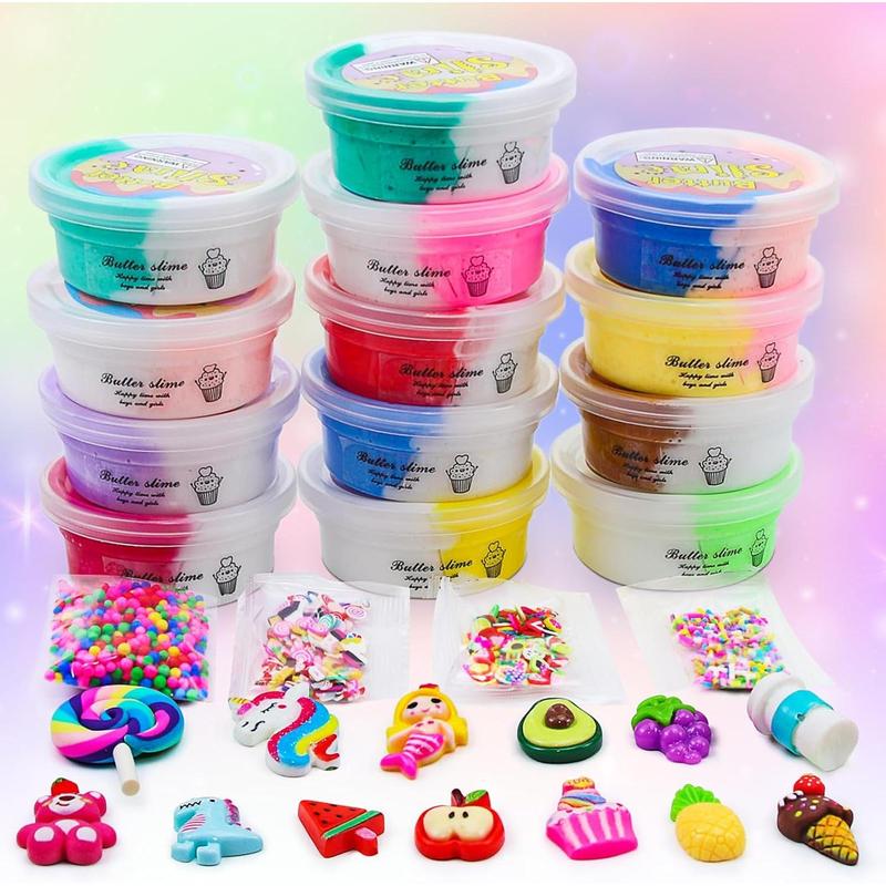 13-Pack Two-Color Ice Cream Slime Making Set is Elastic and Non-Stick, Butter Slime Stress Relief Toys for Kids Party, Kids Toys for Girls and Boys