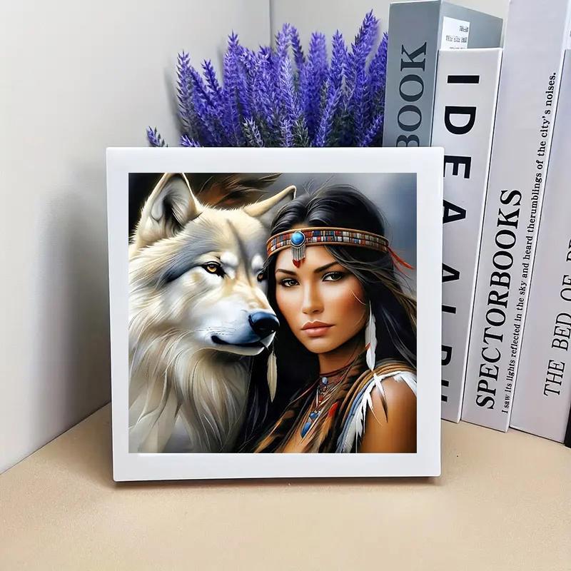 Wolf & Teenager Pattern DIY Diamond Arts Colorful Painting Kit without Frame, DIY 5D Diamond Arts Colorful Painting Kit, Wall Art Decor for Home Bedroom