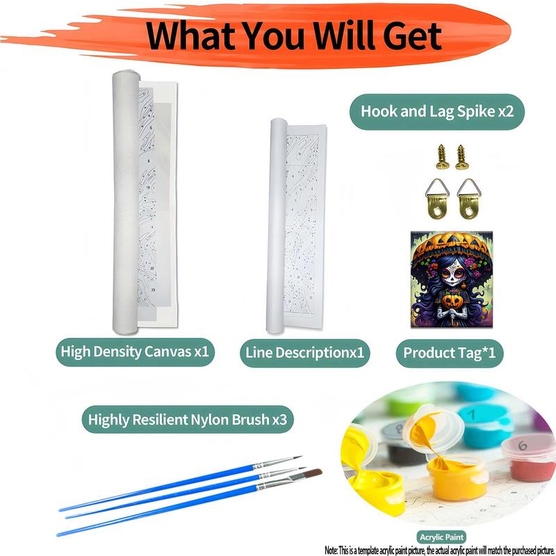 Day Of The Dead Girl Pattern Frameless DIY Painting By Numbers Kit, 1 Set DIY Paint By Numbers with Paint & Brushes, Wall Art Decoration for Home Room Bedroom