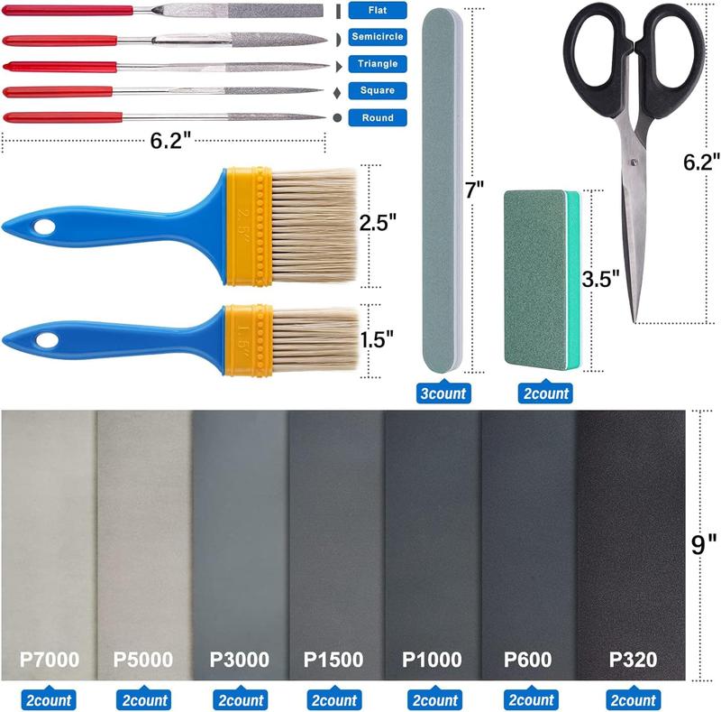 Resin Polishing Strips Kit, 33Count Resin Supplies with Sandpaper, Resin File Kit &Blocks, Scissors, Wooden Brush, Cloth, Resin Tools for Epoxy Resin, Jewelry Making Supplies, Resin Molds - LET'S RESIN