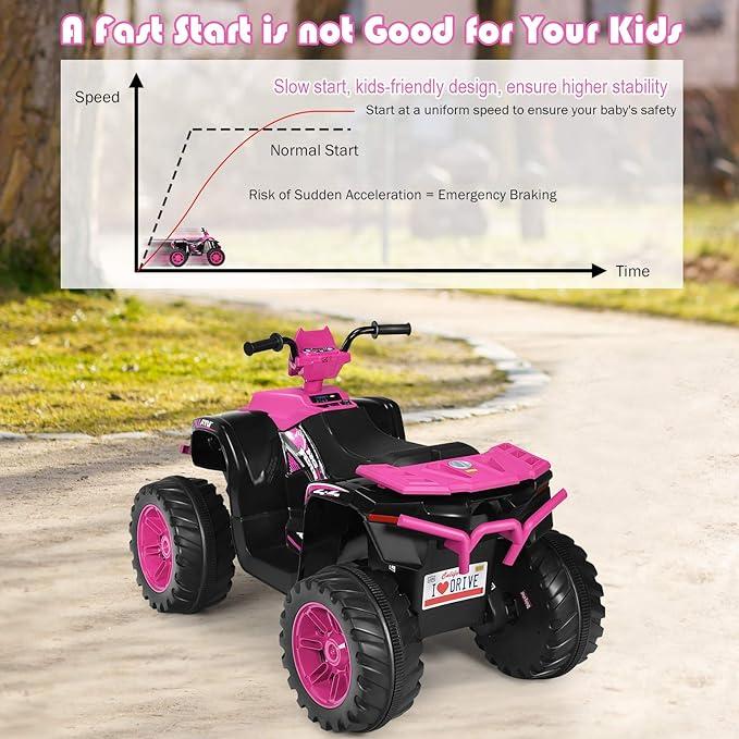 Costzon 6V Ride-On ATV, Battery Powered Electric ATV Car w  Wide Seat, Lights, 4 Wheels Quad Car