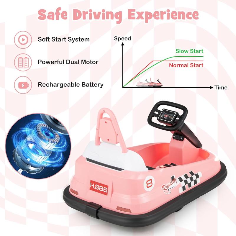 Costzon Kids Bumper Car Ride on Toy with Remote Control and 360 Degree Spin Rotation, Battery Powered Vehicle Racer for kids with Colorful Flashing LED Lights, Music for Indoor outdoor