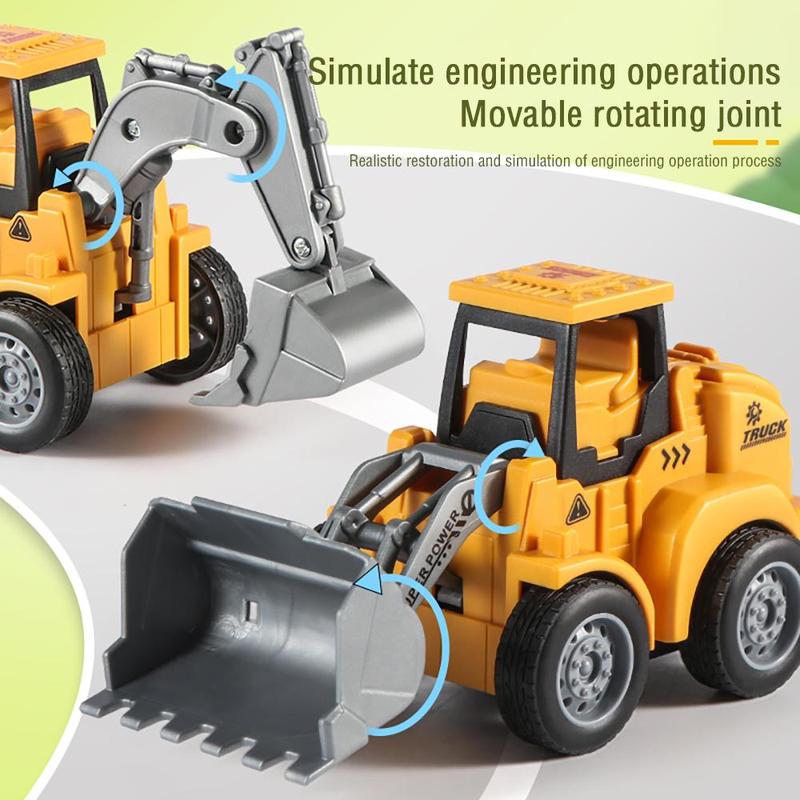 Construction Vehicle Toy, 4 Counts set Inertia Car Toy, Engineering Vehicle Excavator Bulldozer Road Roller Simulation Model Toy for Boys