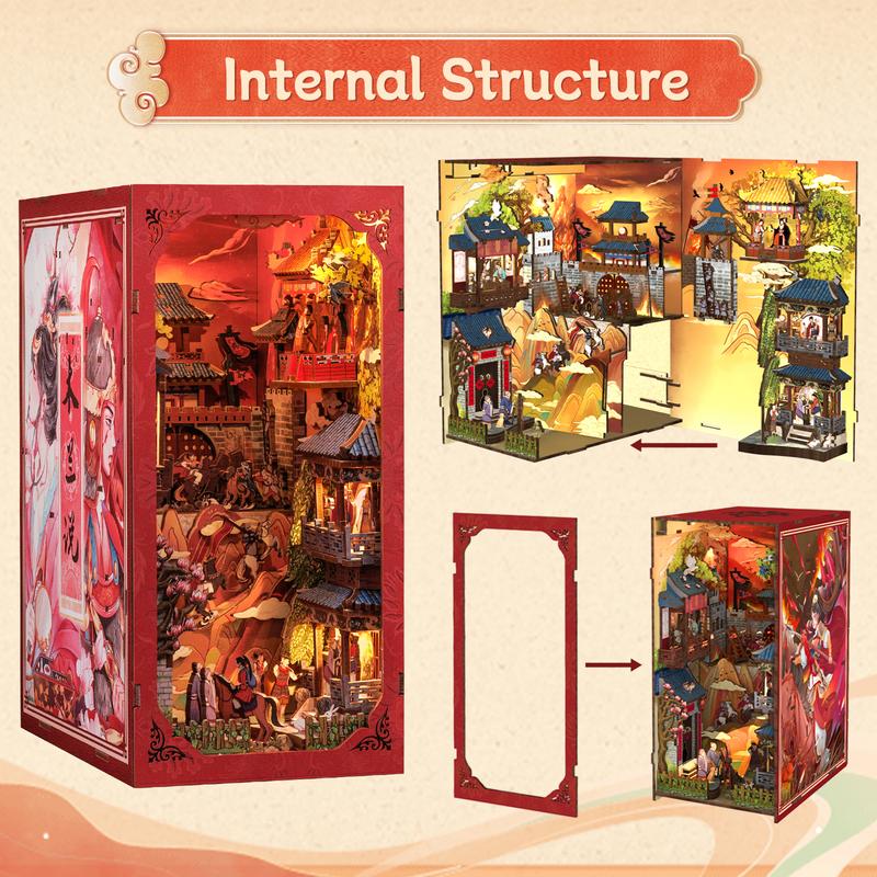 DIY Dollhouse Booknook Bookshelf Insert Decor Alley with LED Light - CUTEBEE Wood DIY Package