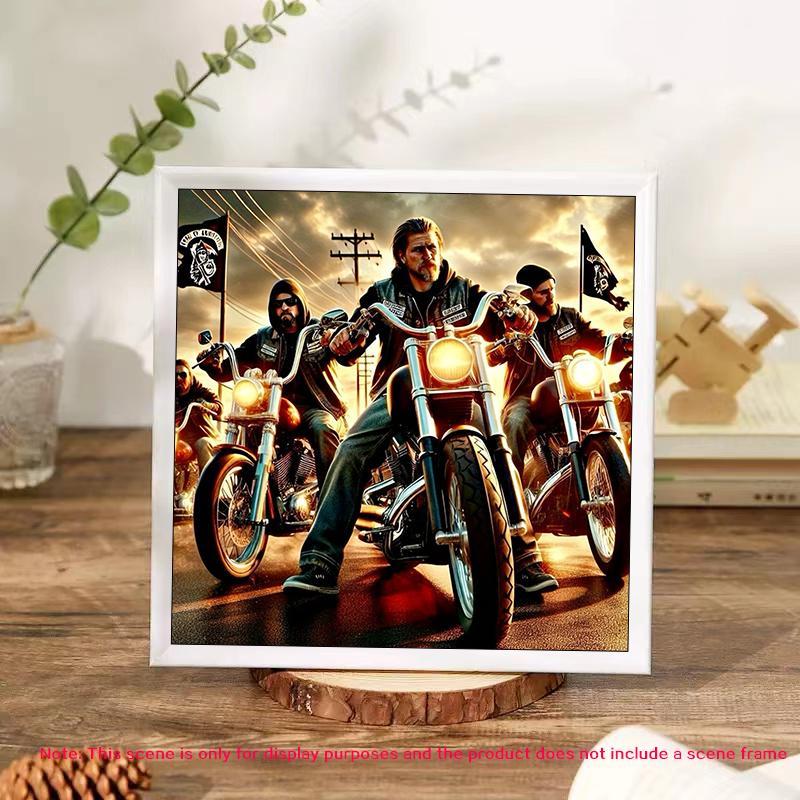 Motorcycle Team Pattern Diamond Arts Colorful Painting Kit without Frame, DIY 5D Diamond Arts Crafts for Home Wall Art Decor