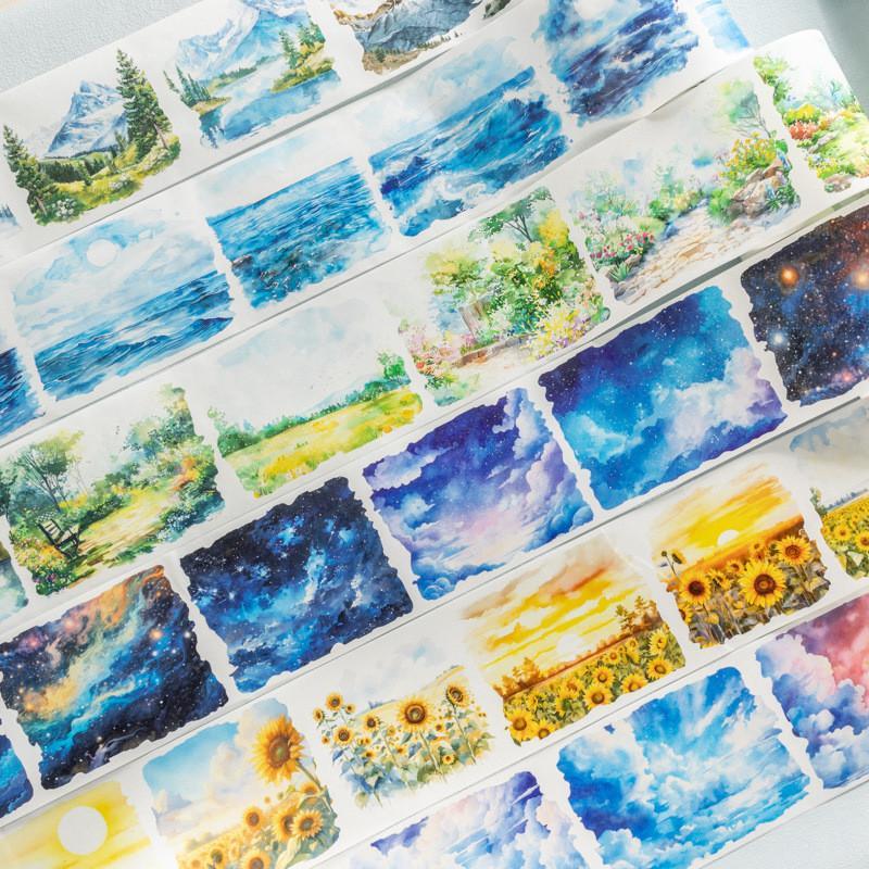 Landscape Pattern Washi Tape, 1 Roll Scrapbooking & Journal Making Material Tape, DIY Decorative Tape for Students School Home