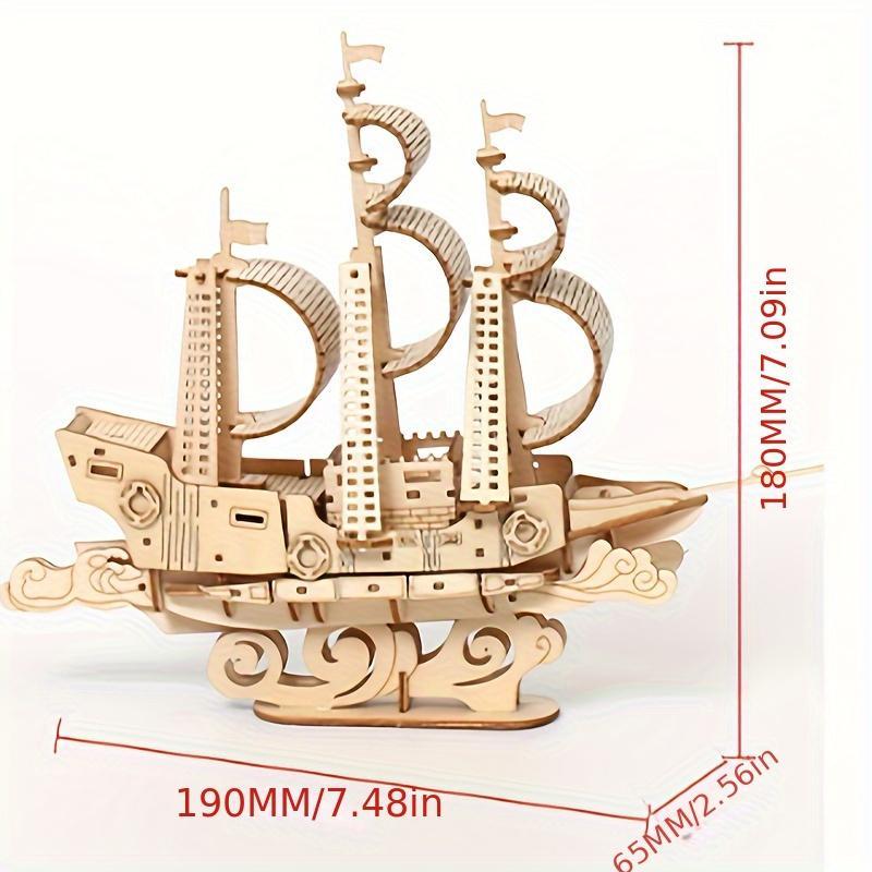 Wooden Sailboat Design Puzzle Kit, 1 Count DIY 3D Wooden Sailboat Puzzle Kit, Waterproof & Durable, Entertaining Assembly Toy