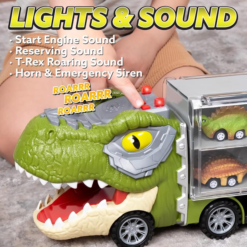 Christmas 2024 Gifts  13Pcs Dinosaur Transport Carrier Truck with Mini Dinosaur Car Set Helicopter