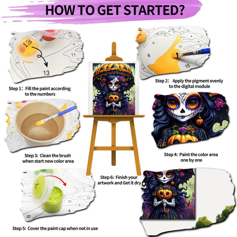 Day Of The Dead Girl Pattern Frameless DIY Painting By Numbers Kit, 1 Set DIY Paint By Numbers with Paint & Brushes, Wall Art Decoration for Home Room Bedroom