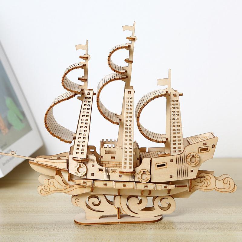 Wooden Sailboat Design Puzzle Kit, 1 Count DIY 3D Wooden Sailboat Puzzle Kit, Waterproof & Durable, Entertaining Assembly Toy