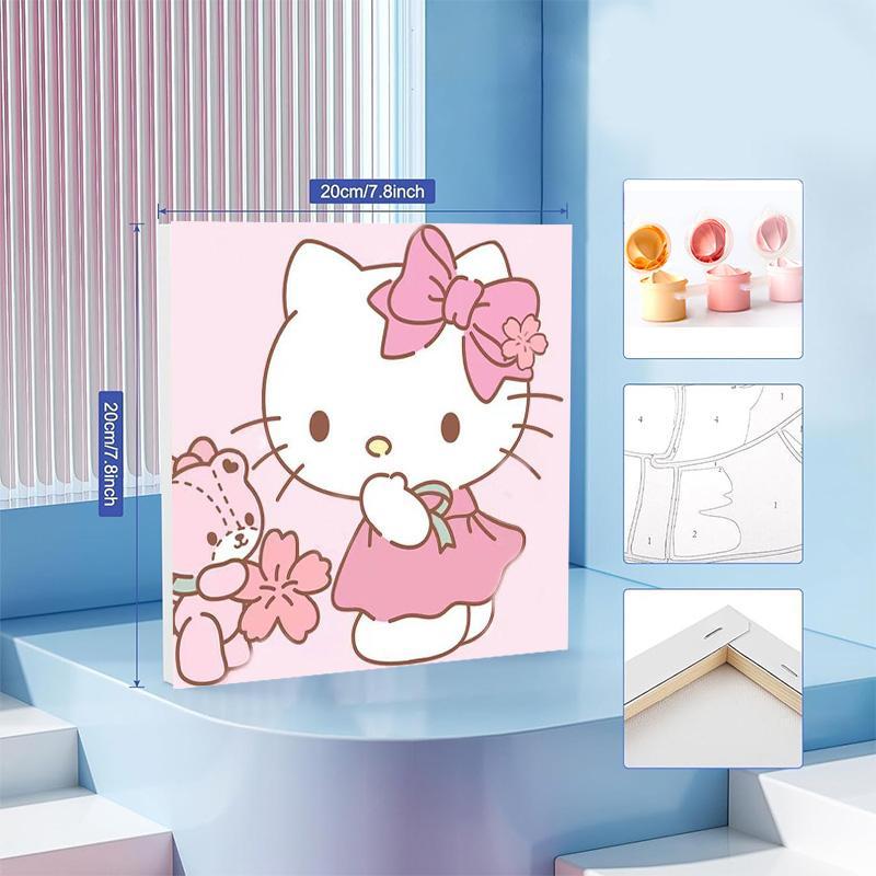 Hello Kitty Pattern Paint By Numbers Kit, 1 Set Cartoon Oil Painting Art Works with Frame, DIY Wall Art Painting for Home Decor