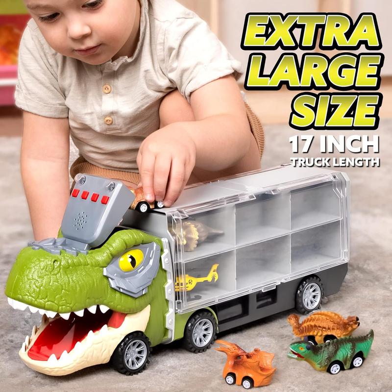 Christmas 2024 Gifts  13Pcs Dinosaur Transport Carrier Truck with Mini Dinosaur Car Set Helicopter