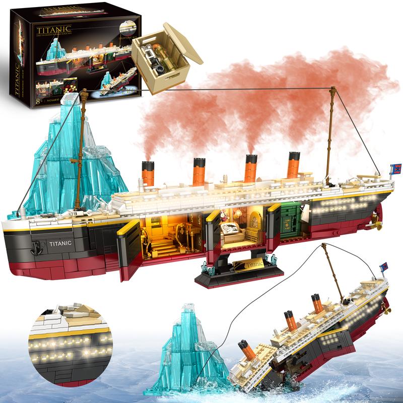 66010,2288 Pieces,Titanic Building Block Set,Glacier design and glowing light strip,Giant Ship Collecting Building and Gifting Model,Birthday Gift and Home Decoration,For aged 12 and above,Stress relief toy game fan