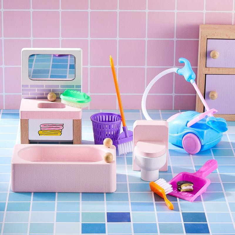 18 Pieces  mini cleaning toys, including miniature mop, dustpan, bucket and brush, suitable for children's play, as children's house furniture garden accessories toys. Toys for boys and girls