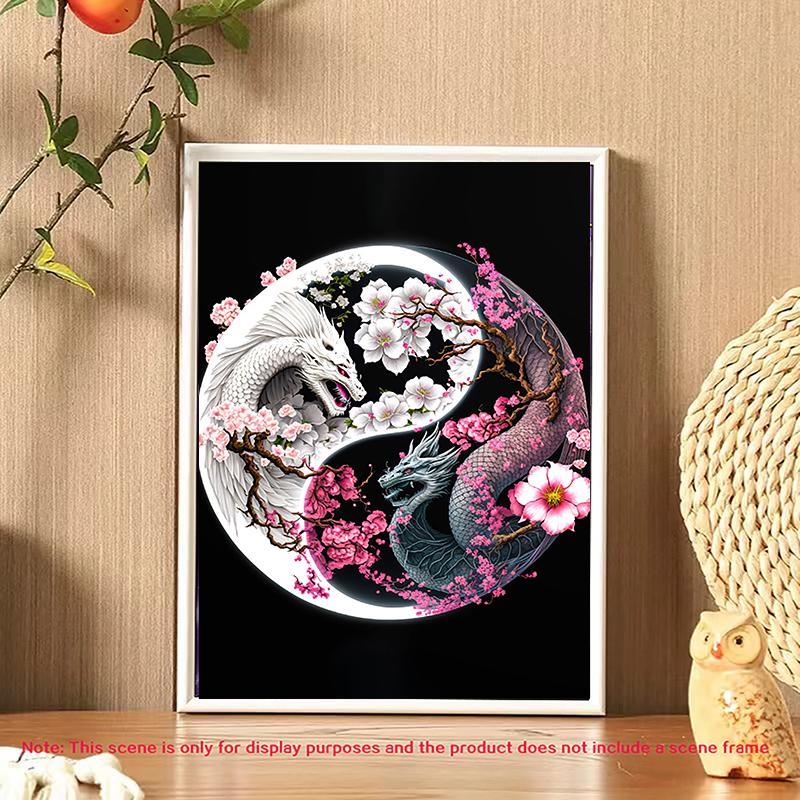 5D DIY Diamond Arts Colorful Painting Kit, Sakura & Dragon Pattern Diamond Arts Colorful Painting without Frame, Handmade Art Crafts for Home Decor