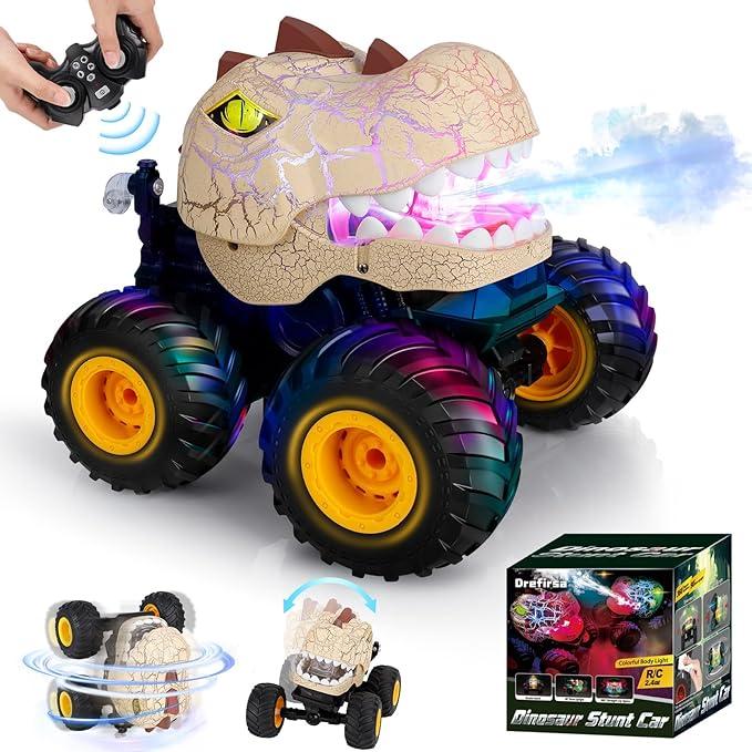 Dinosaur Remote Control Car, Light & Sound,360° Rotating RC Car Dinosaur Truck Toys with Spray,Remote Control Car,RC Truck,2.4GHz All Terrain RC Cars for Boys Age 4-7, Birthday Gifts for Kids 3-5 6 7 8-12 All Terrain Indoor Outdoor