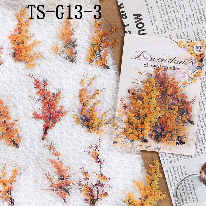 Flower Pattern Sticker, 30pcs set DIY Decorative Sticker, Scrapbooking & Stamping Supplies for Home School Office
