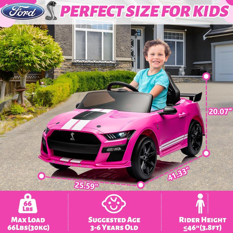 CoCLUB Ride on Toy Cars for Kids, 12V Ford Mustang Shelby Powered Ride on Truck Car with Remote Control, Electric Vehicle Car for kids Girl Boy 3-6 w Music, Bluetooth, LED Lights, 3 Speeds, 4 Wheelers