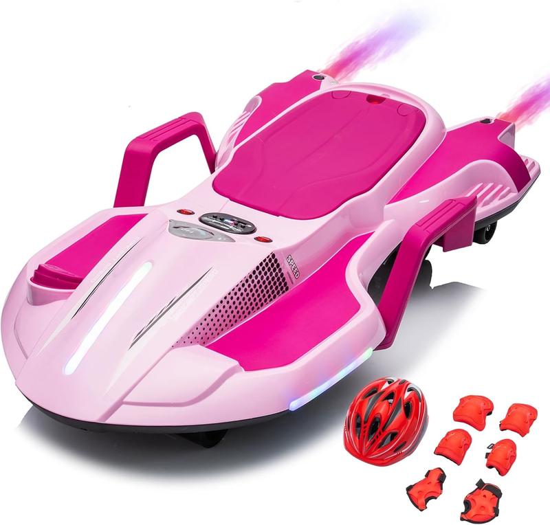 24V Kids Ride On Electric scooter w  helmet knee pads,24v ride on toy for kids,Spray function,2WD 400w wheel-hub motor,Gravity Steering,Use for 1-2 hours,Exercise your child age 6+. wiggle car