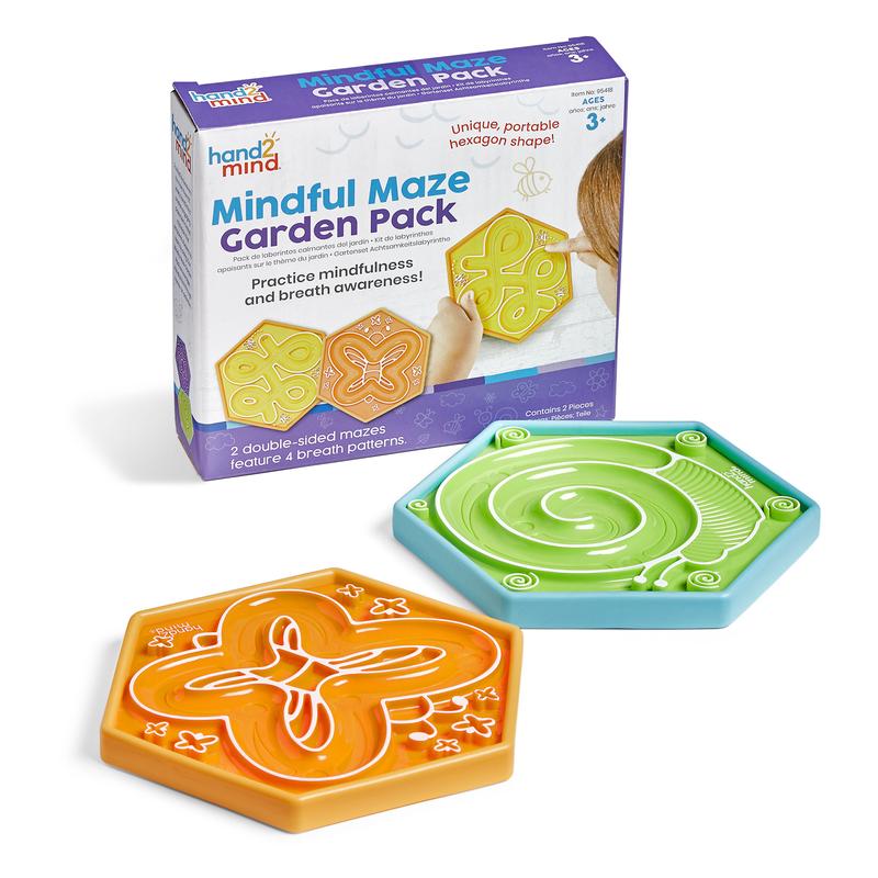 hand2mind Mindful Maze Garden Pack, Finger Labyrinth for Kids, Mindfulness for Kids, Sensory Play Therapy Toys, Calm Down Corner Supplies, Social Emotional Learning Activities (Set of 2)
