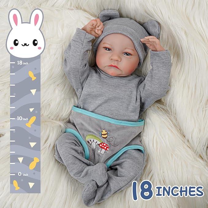Babeside Eyes Open Reborn Baby Boy Dolls - 18 Inch Realistic Newborn Baby Dolls,Anatomically Correct,Reborn Baby Boy with Gift Box & Feeding Kit for Kids Age 3+