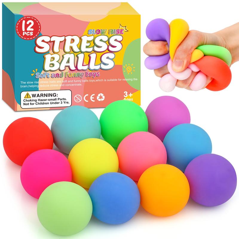 Slow Rising Stress Ball 12 Pack,Stress Balls for Kids Adults,Stretchy Squishy Fidget Toys for Stress Relief,Hand Therapy Sensory Squishy Ball, Squishy Toys for Kids, Classroom Prize Box Toys Brand: VISCOO