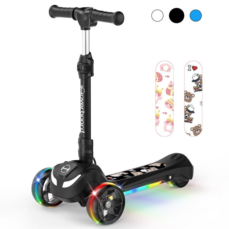 B1 3-Wheel Folding Kids Scooter LED Lighted PU Wheels Battery life: 1h+ for 50kg BLACK