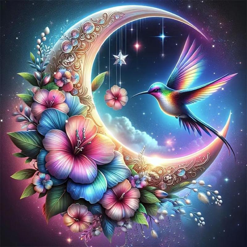 5D DIY Diamond Arts Colorful Painting Kit, Flower & Flying Bird Pattern Diamond Arts Crafts without Frame, Handmade Diamond Art Pictures for Home Decor
