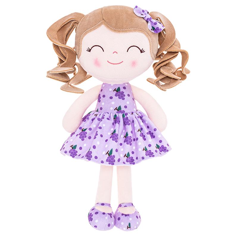 Plush Doll First Baby Dolls Baby Girl Gift Christmas Gifts For 0 To 6 Years Girls Curly Hair With Grape Dress 12 inches