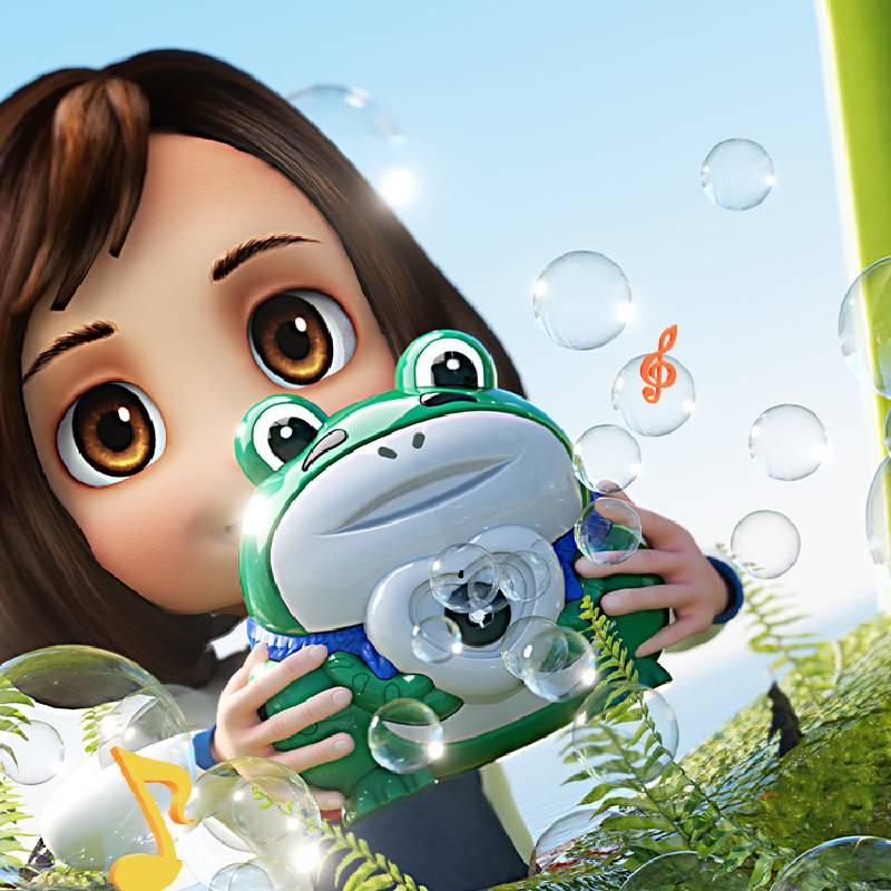 Electric Frog, Electric Bubble Gun, Automatic Bubble Camera, Children's Cartoon Bubble Blowing Camera, Lighting, Music, Frog, Birthday Gift, Children's Gift, Christmas Gift