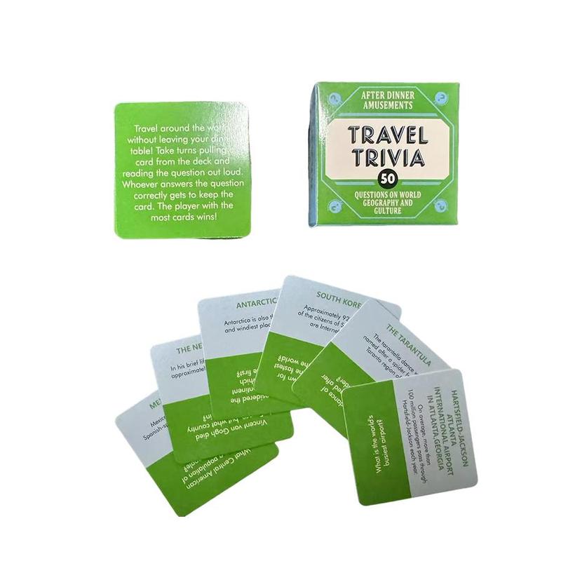 Travel Trivia Card Game, 1 Box 50 Questions on World Geography & Culture, Portable Camping & Holiday Games for  Family Party