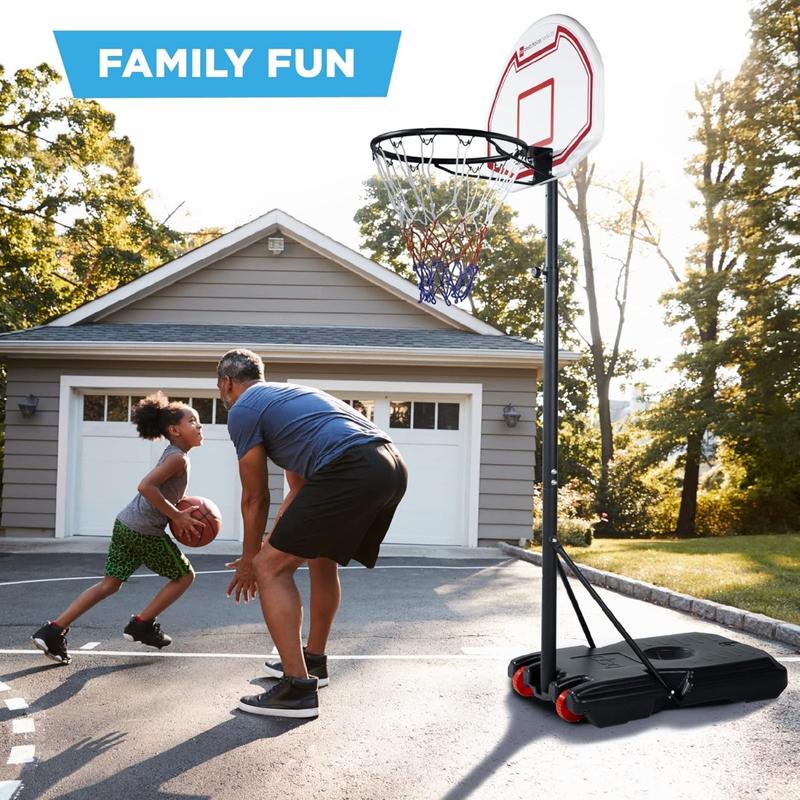 Height-Adjustable Basketball Hoop, Portable Backboard Set w  2 Wheels, Fillable Base, 70.5in to 82.3in Tall