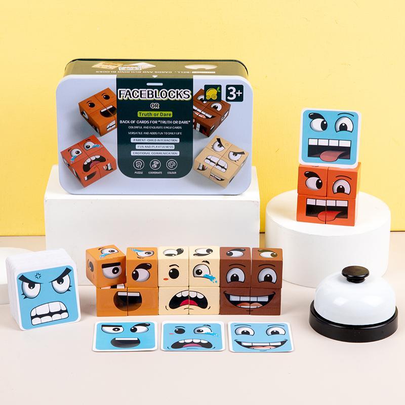 Face-Changing Cube Building Blocks WoodenExpressions Matching Block Board Games forFamily Night Puzzle Games