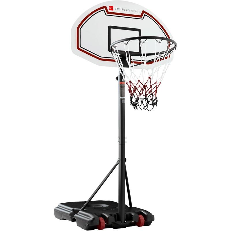 Height-Adjustable Basketball Hoop, Portable Backboard Set w  2 Wheels, Fillable Base, 70.5in to 82.3in Tall