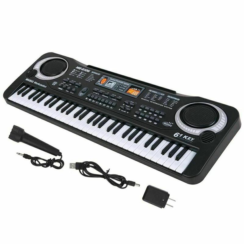 Electronic Keyboard Digital Music Electric Piano with Microphone , 61 Black And White Keys , For Kids Child Beginner Starter