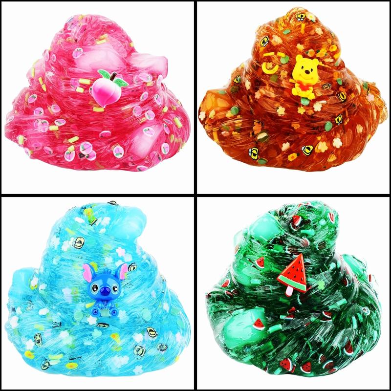 Christmas 4 Packs of Jelly Cube Crystal Slime Kit, pre-Made Crisp Glue Boba Slime Party Gifts for Girls and Boys, DIY Kids Shimmer Clear Slime, Soft Stretch and Non-Stick Soft Putty Birthday Slime Toys