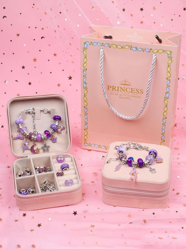 Princess Themed Beads & Charms & Accessories Set, Cute Colorblock Beads for Bracelet Making, DIY Jewelry Making Kit for Teenager